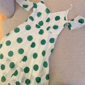 White Midi Dress with Green Polka Dots
